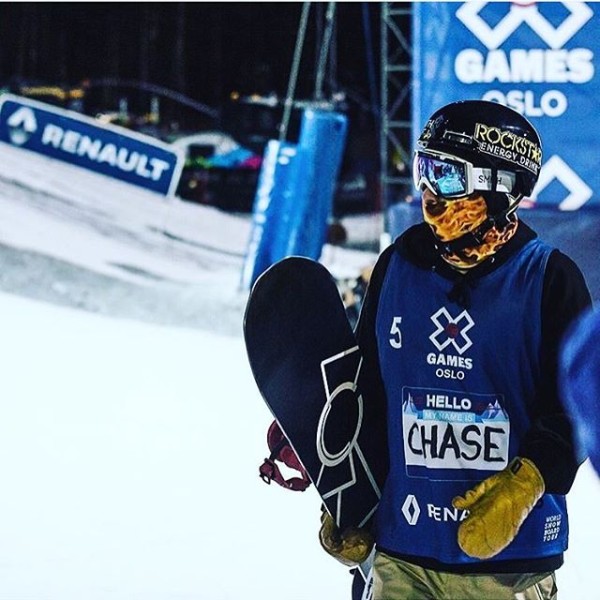 Snowboarder Chase Josey at Euro Xgames running the A7 Firefox Faceshield