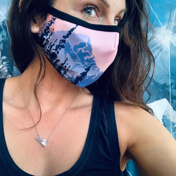 Breathable, comfortable Avalon7 Face Mask with pink mountains