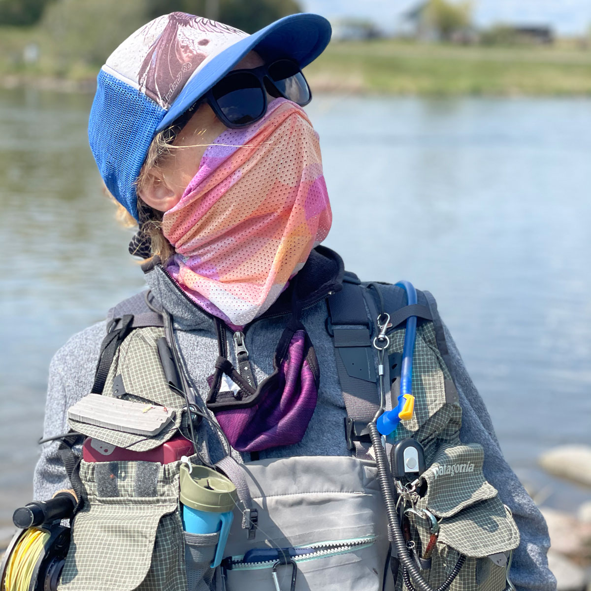 Avalon7 Neon Trout Mesh Sun Mask for flyfishing and hiking