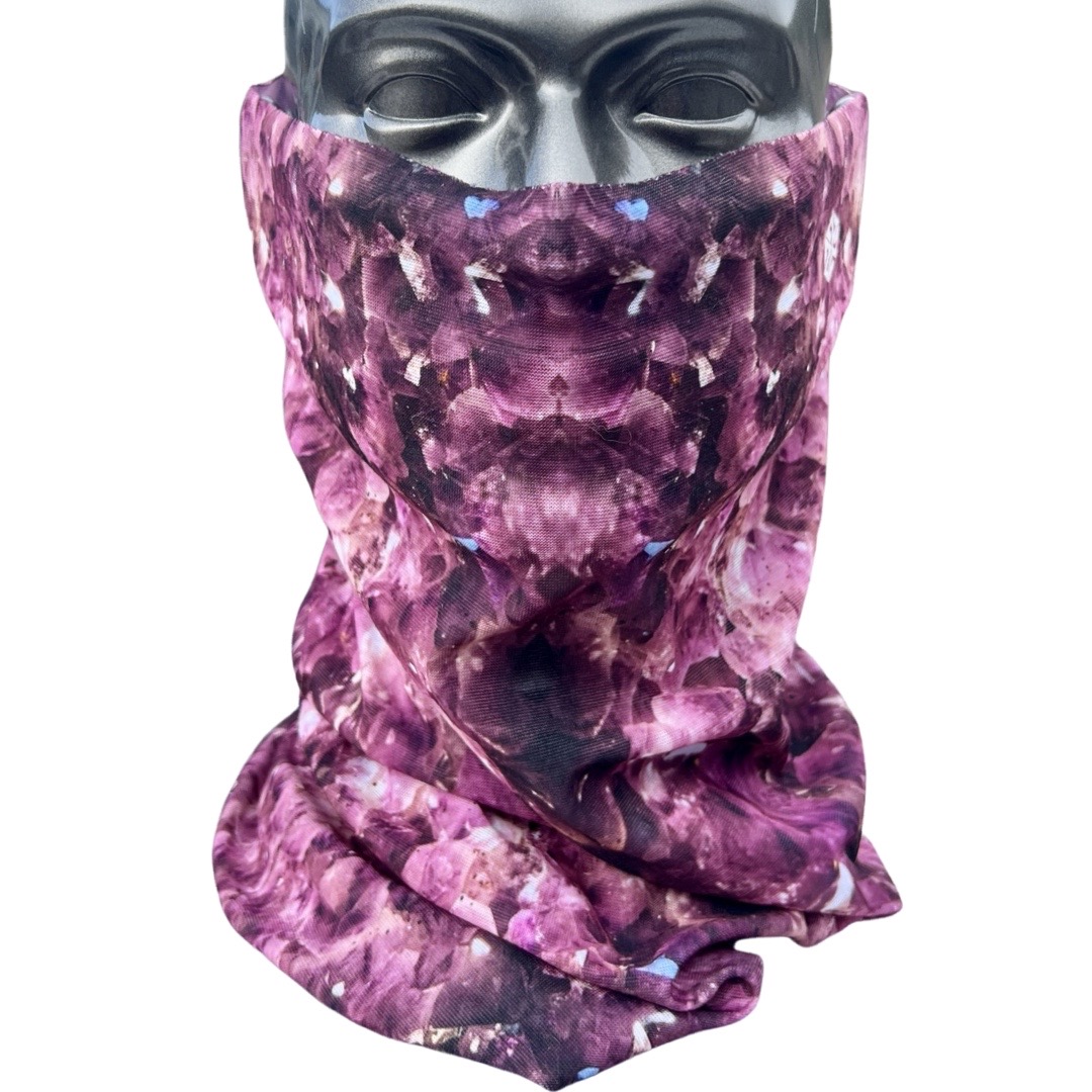 AVALON7 Crystal Kingdom Amethyst purple sun mask neck gaiter for skiing and snowboarding