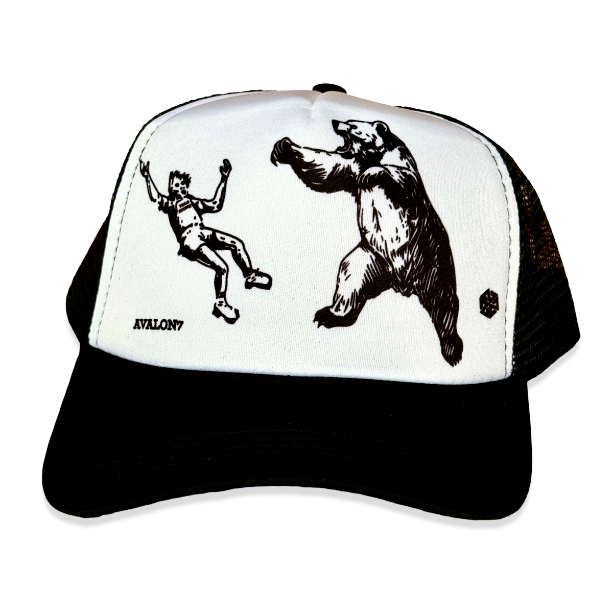 AVALON7 Yolostone Grizzly Bear Hug Trucker hat designed in Jackson Hole, Wyoming