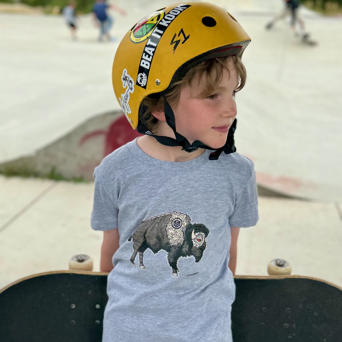 AVALON7 Bison Warrior Kids Tshirt- grey