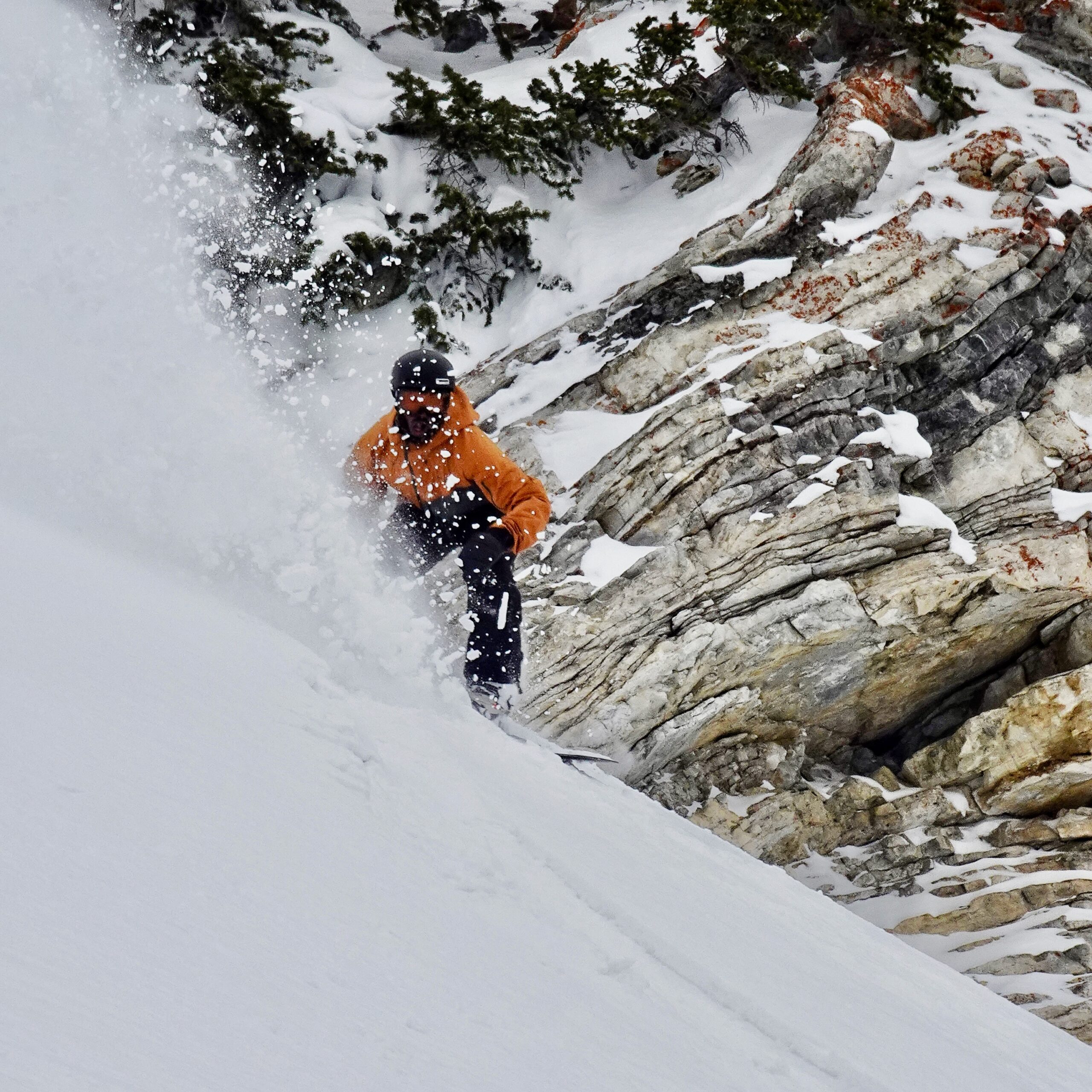 AVALON7 team rider Ryan Hudson freeride snowboarding at Snowbird, Utah.